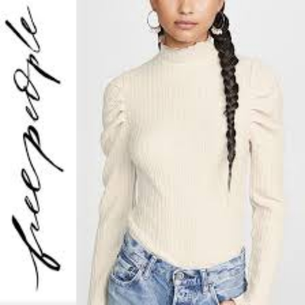 Free People  Mock Turtleneck Long Puff Sleeve TopFree people